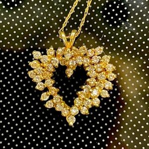10k 1.45CTW Diamond Heart Necklace on 14k Gold Chain